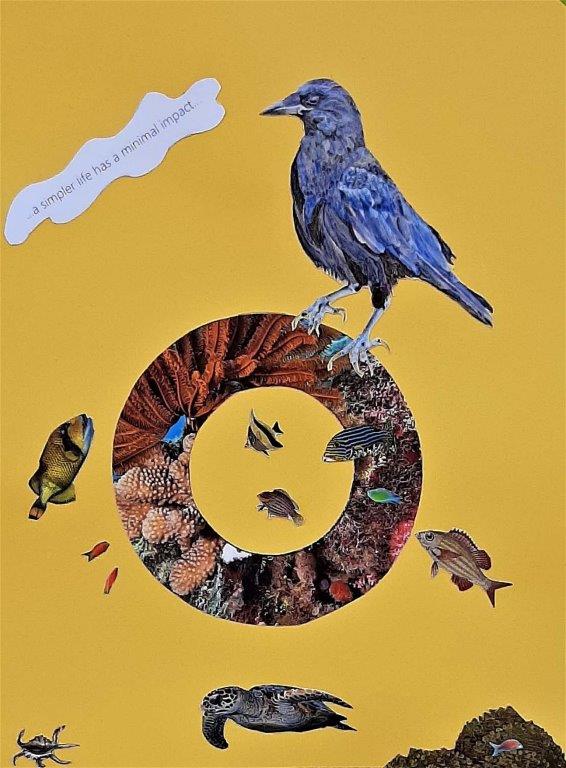 Alison Keenan_ Avian Fables 2_A simpler life has a minimal impact_8 x 11 inches_ mixed media